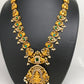 Goddess Lakshmi Green Stone CZ Peacock Pattern Long Necklace