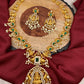 Goddess Lakshmi Green Stone CZ Peacock Pattern Long Necklace