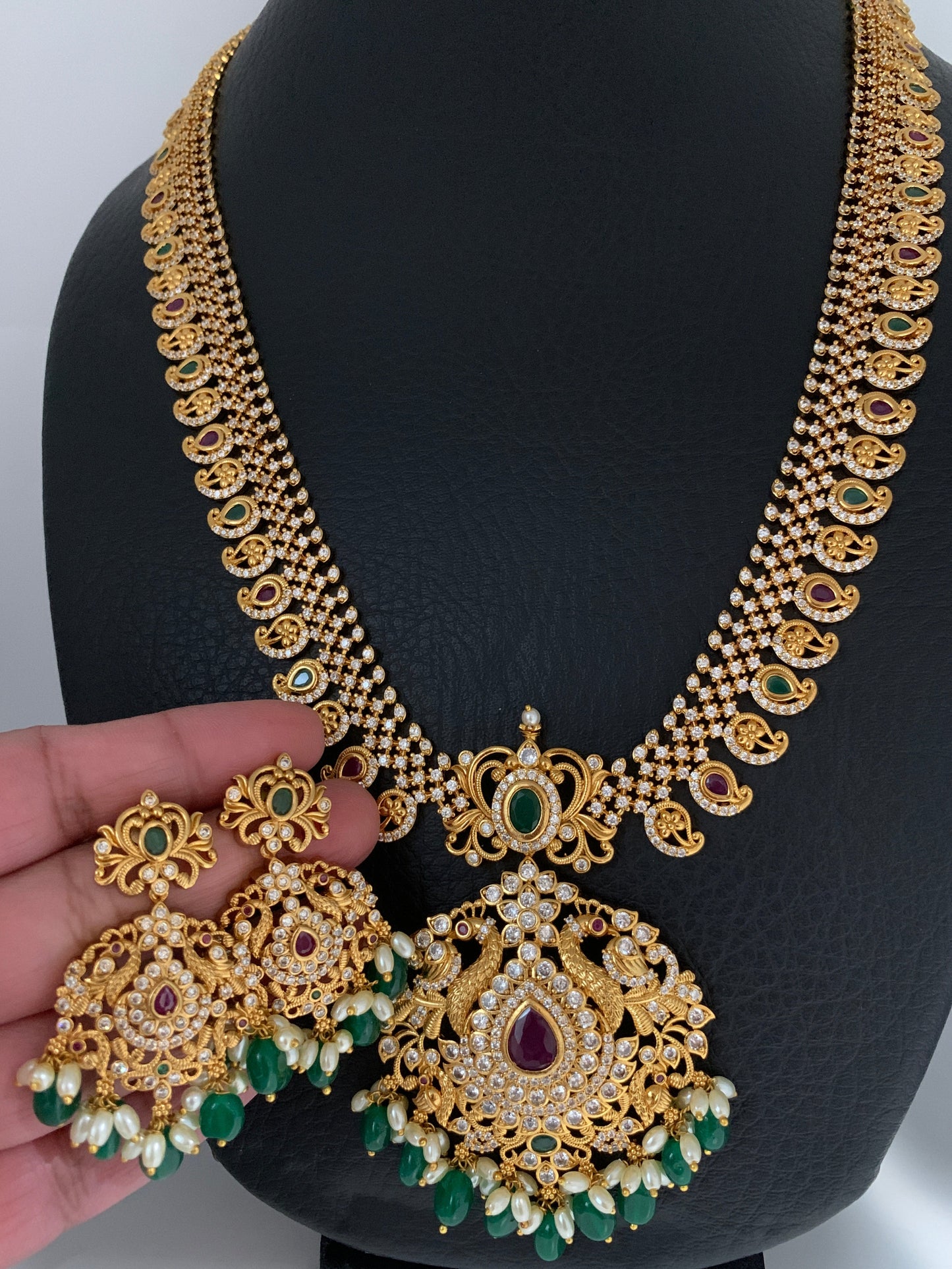 CZ Multi Stone Green beads Mango Mala Long Necklace