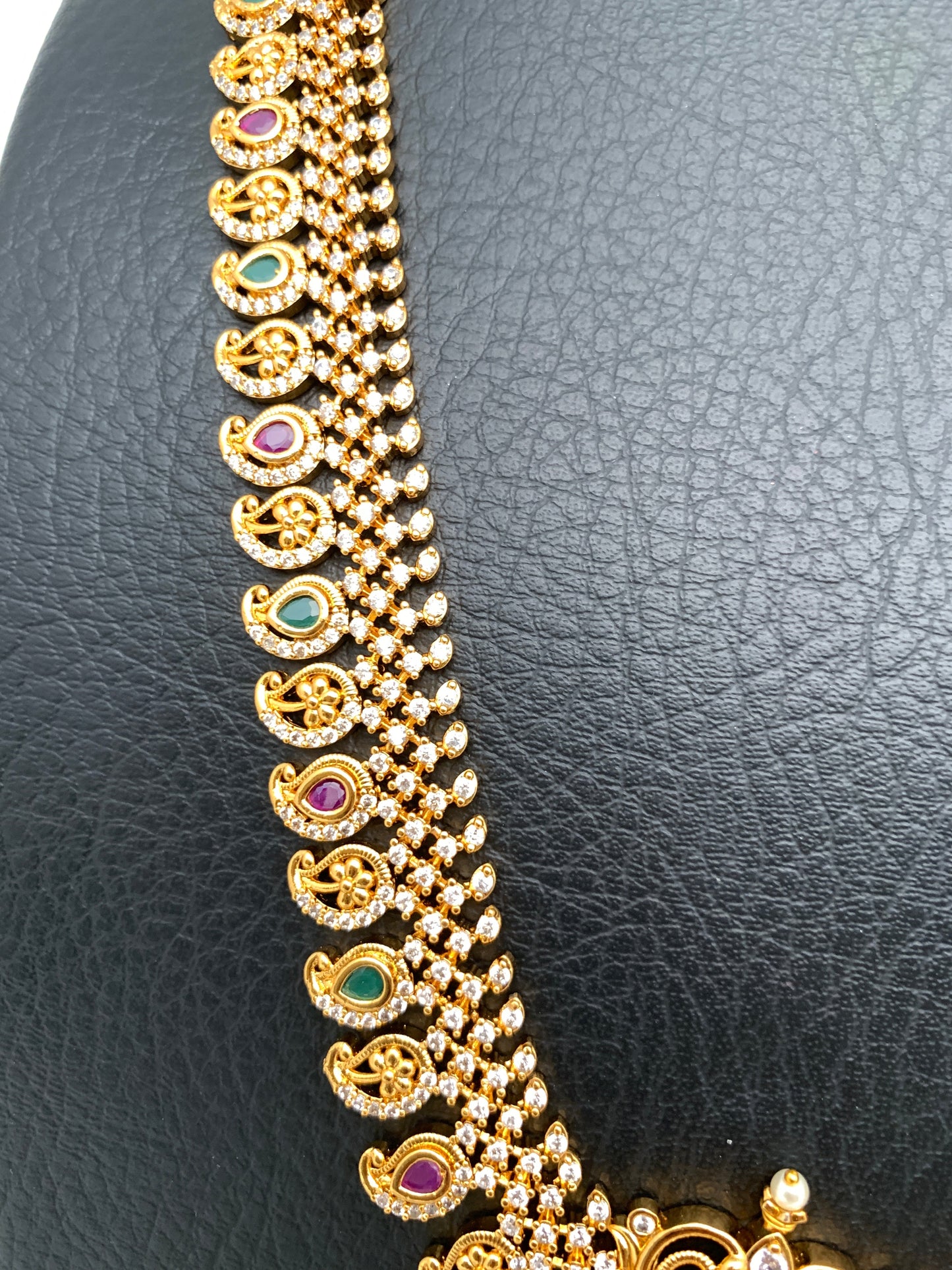 CZ Multi Stone Green beads Mango Mala Long Necklace