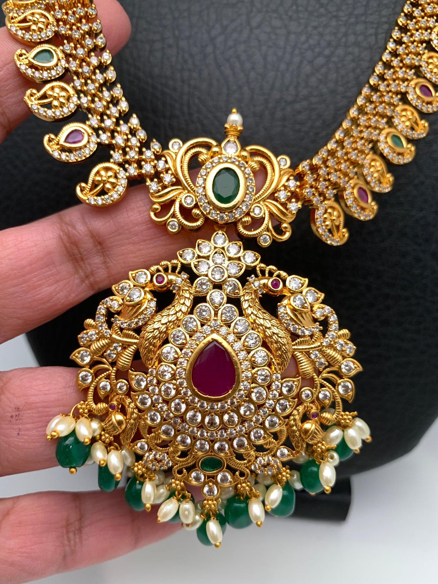 CZ Multi Stone Green beads Mango Mala Long Necklace