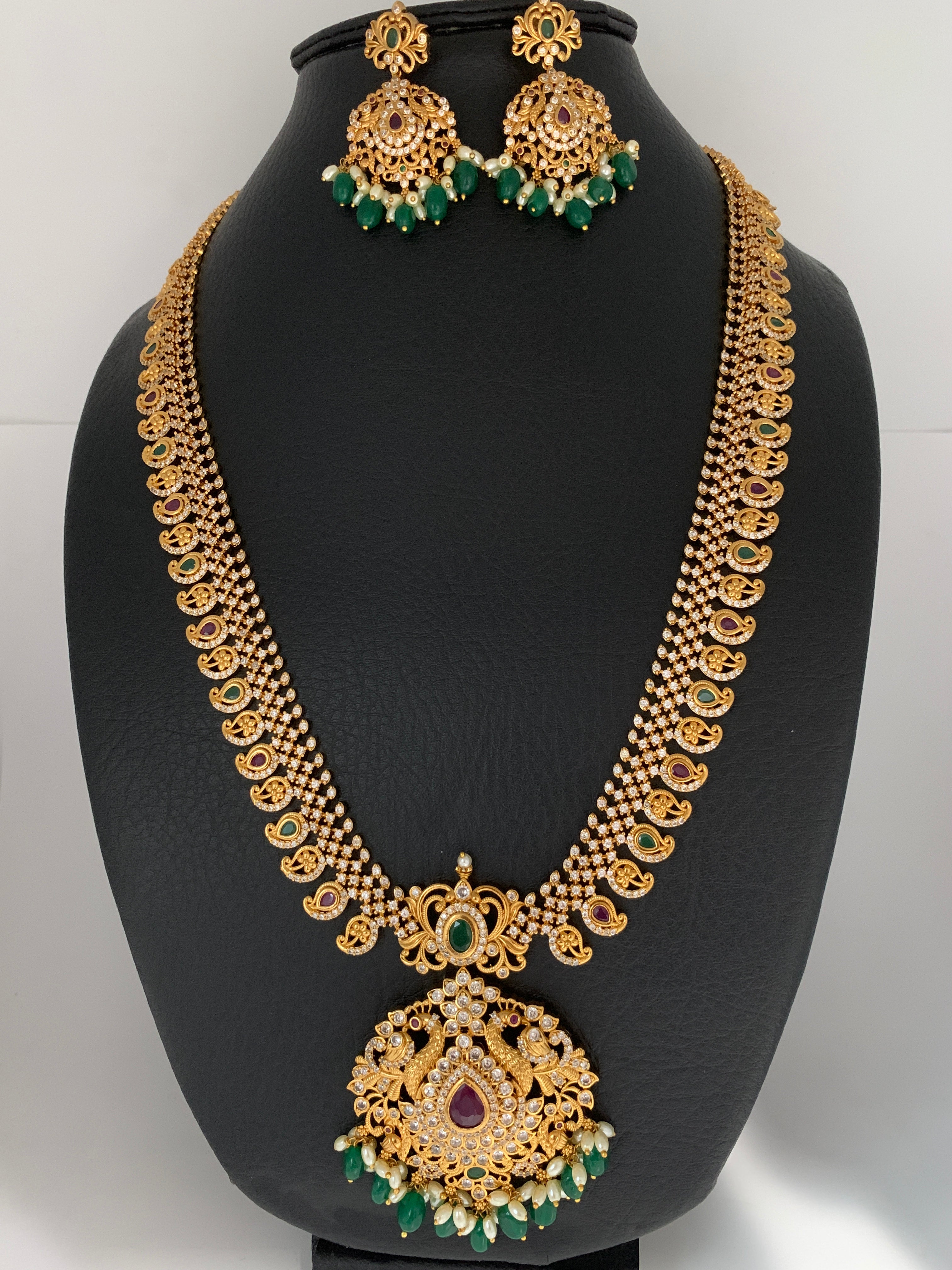 CZ Multi Stone Green beads Mango Mala Long Necklace Sheetal s FabFashion