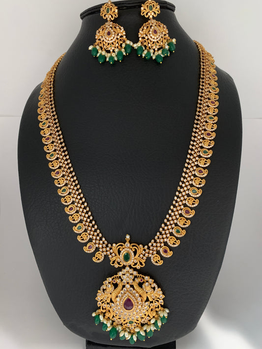 CZ Multi Stone Green beads Mango Mala Long Necklace