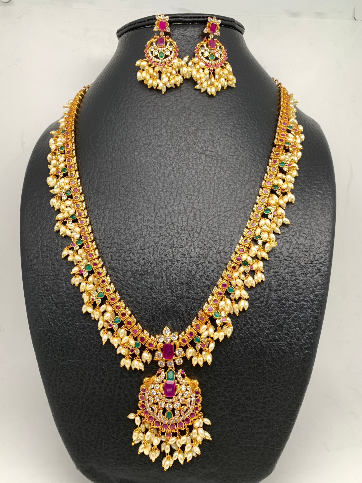 Multi Stone Rice Pearls Guttapusalu Long Necklace