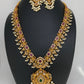 Red Stone Peacock Floral Design Long Necklace
