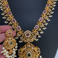 Red Stone Peacock Floral Design Long Necklace