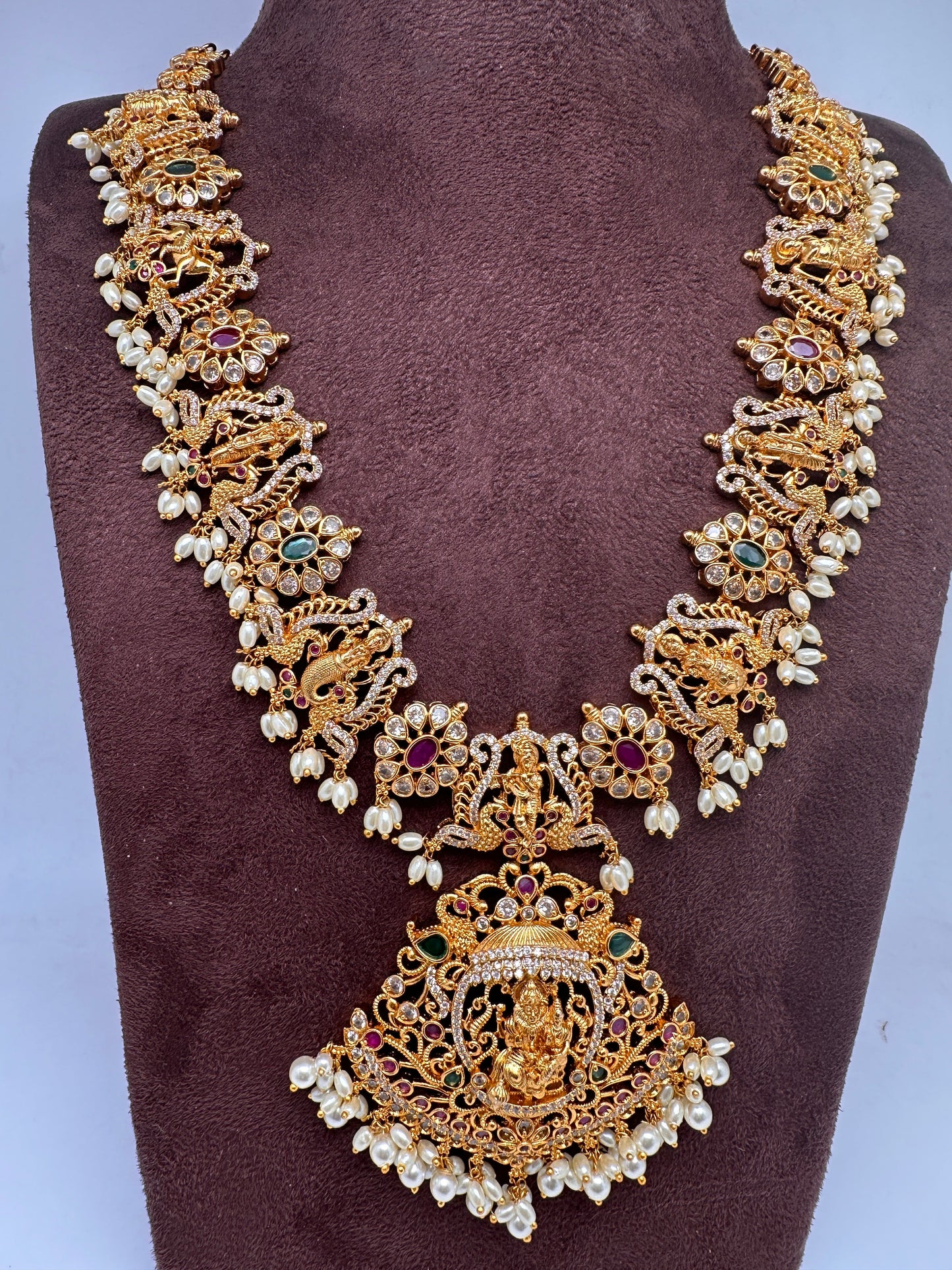 Dashavataram Red Green Stone Long Necklace