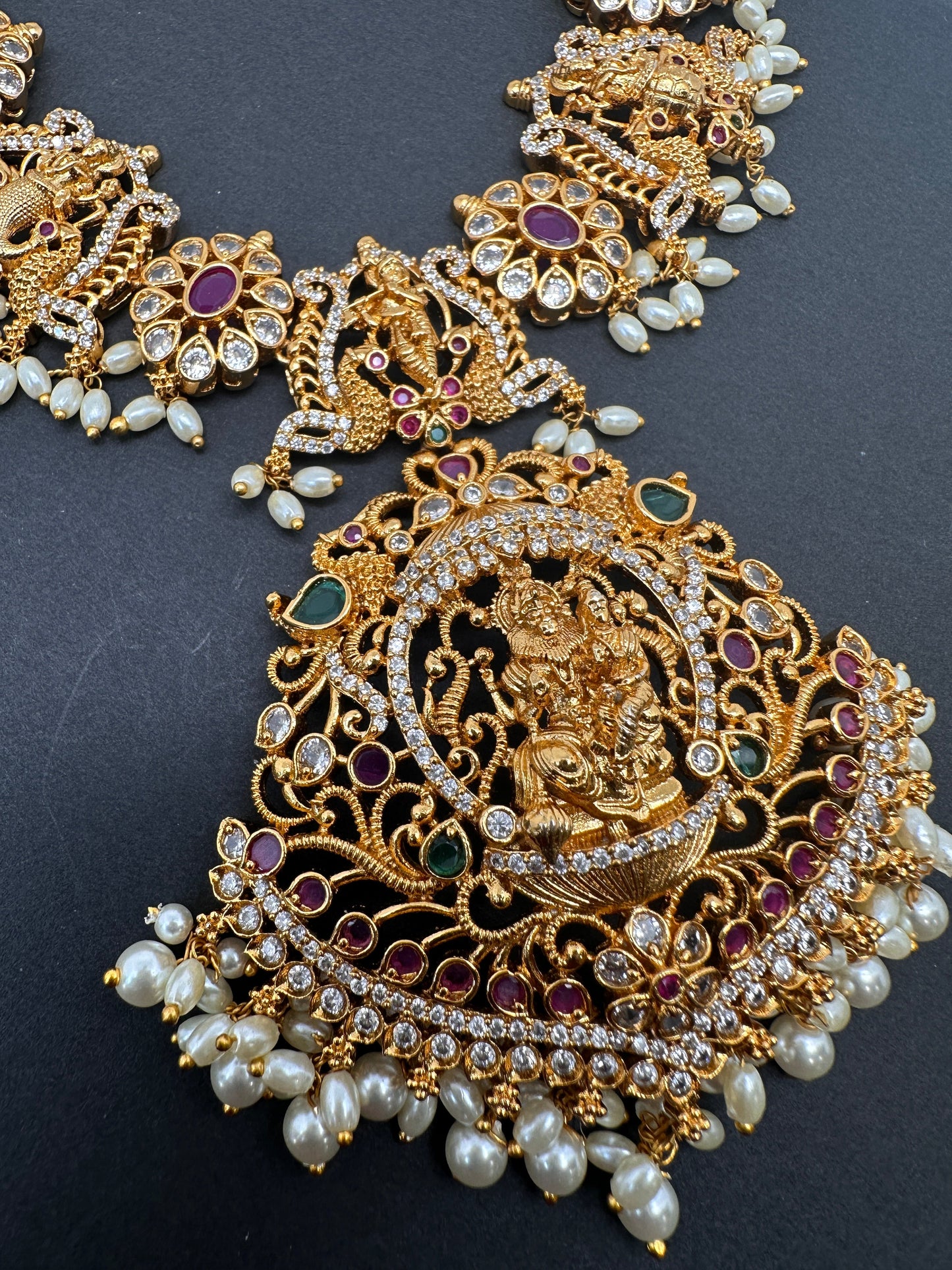 Dashavataram Red Green Stone Long Necklace