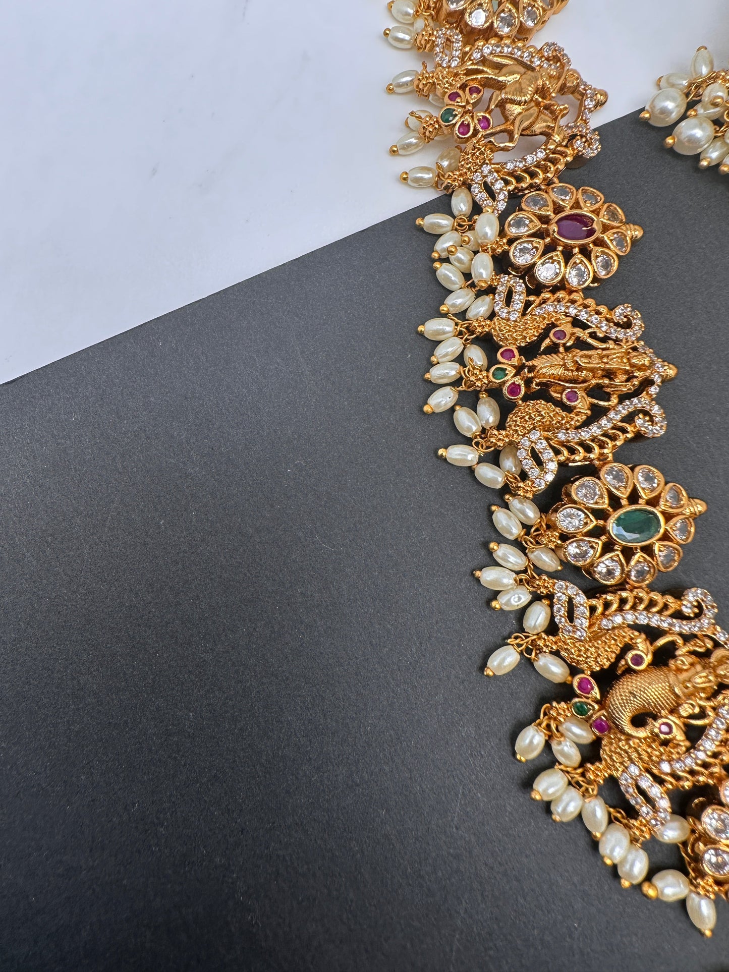 Dashavataram Red Green Stone Long Necklace