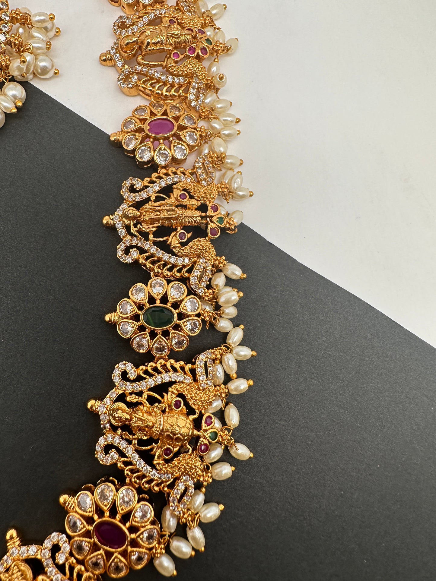 Dashavataram Red Green Stone Long Necklace