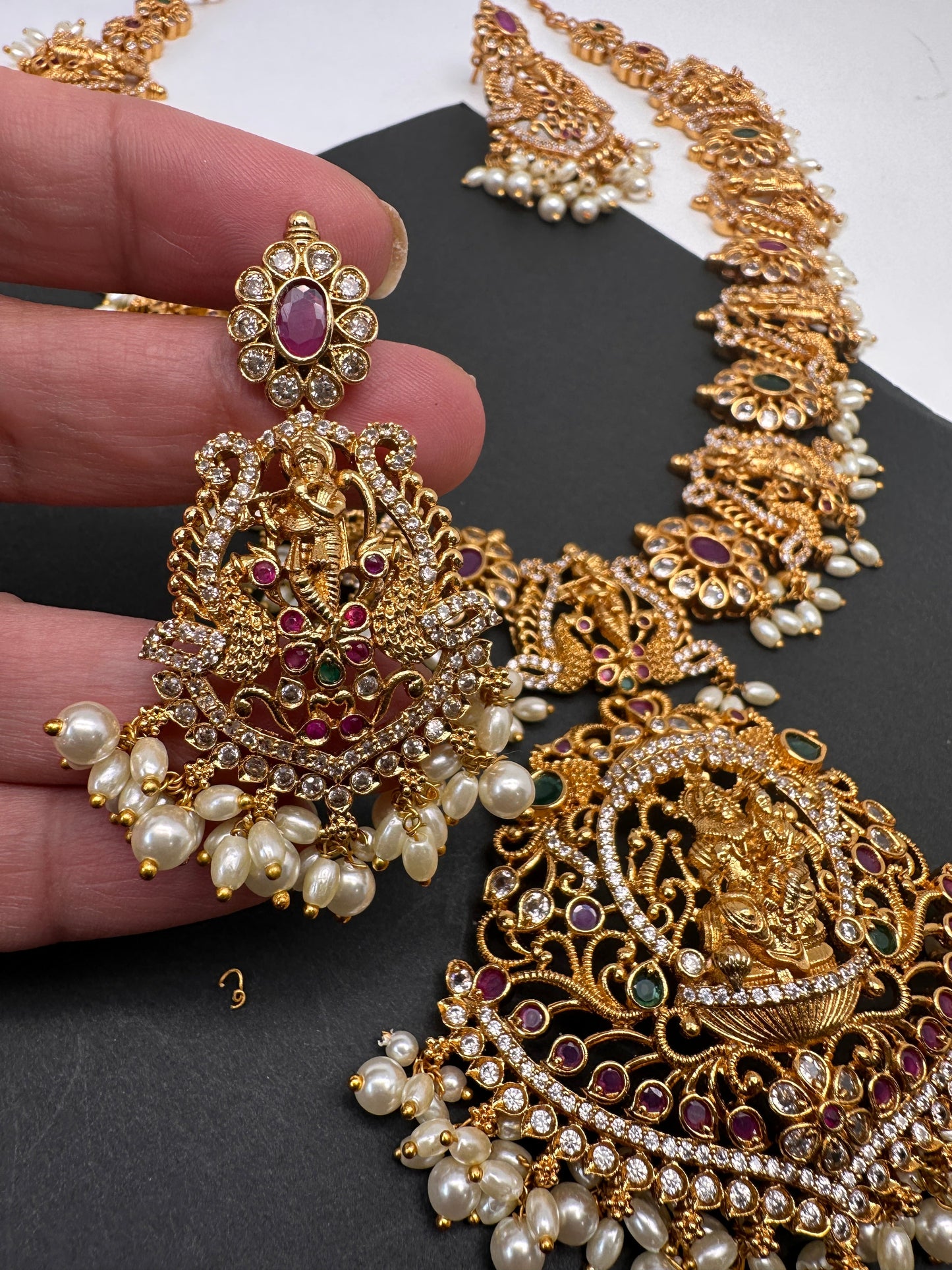 Dashavataram Red Green Stone Long Necklace