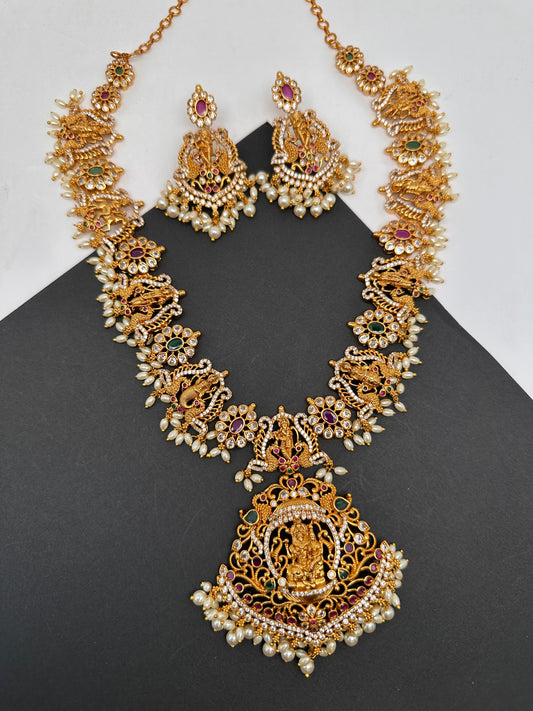 Dashavataram Red Green Stone Long Necklace