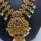 Goddess Lakshmi Red Stone CZ Peacock Long Necklace