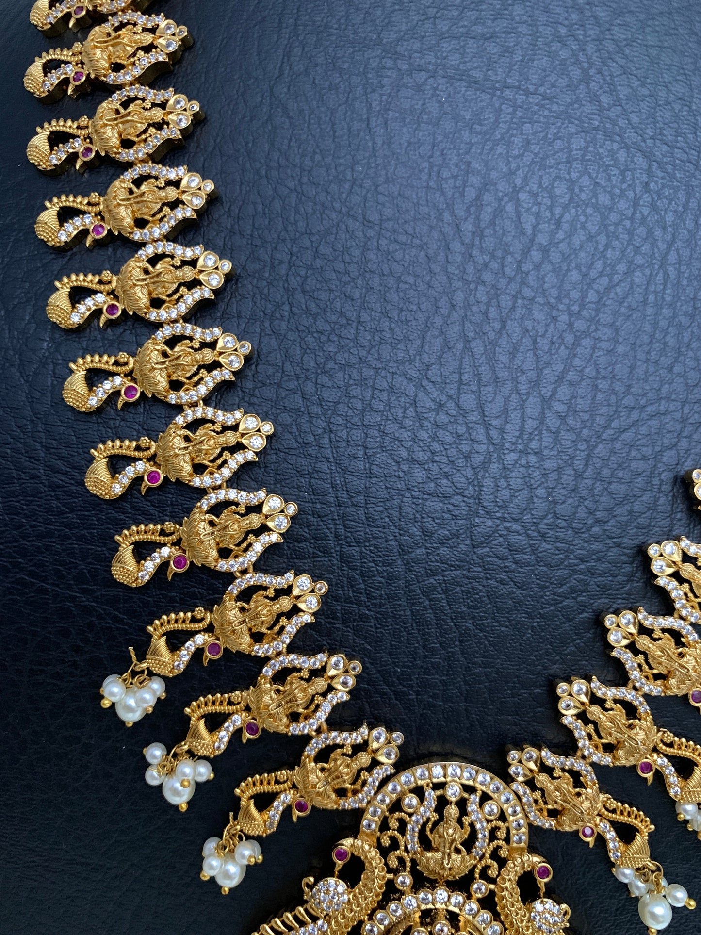 Goddess Lakshmi Red Stone CZ Peacock Long Necklace