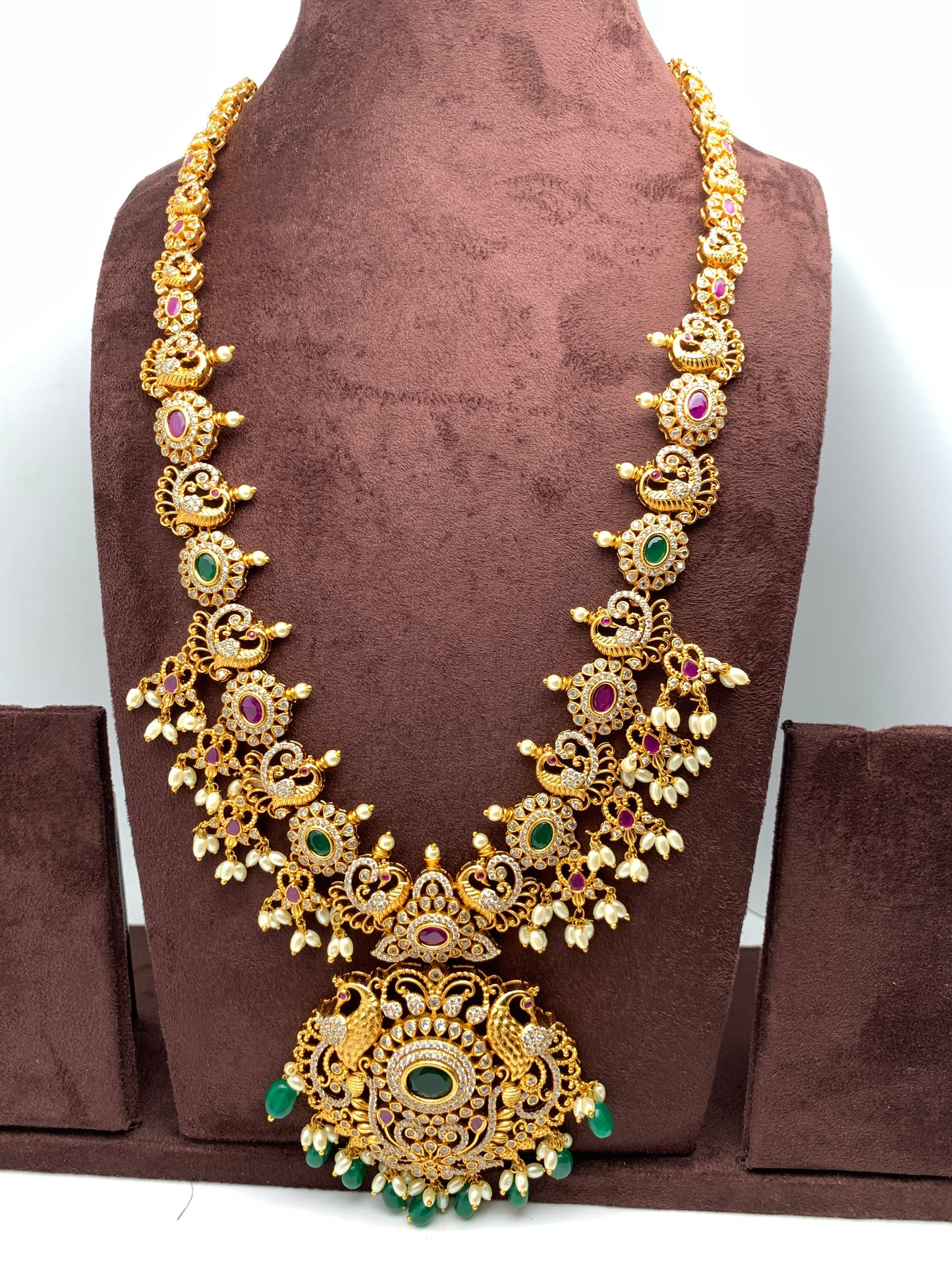 Red Green Stone Peacock Green beads Long Ethnic Necklace