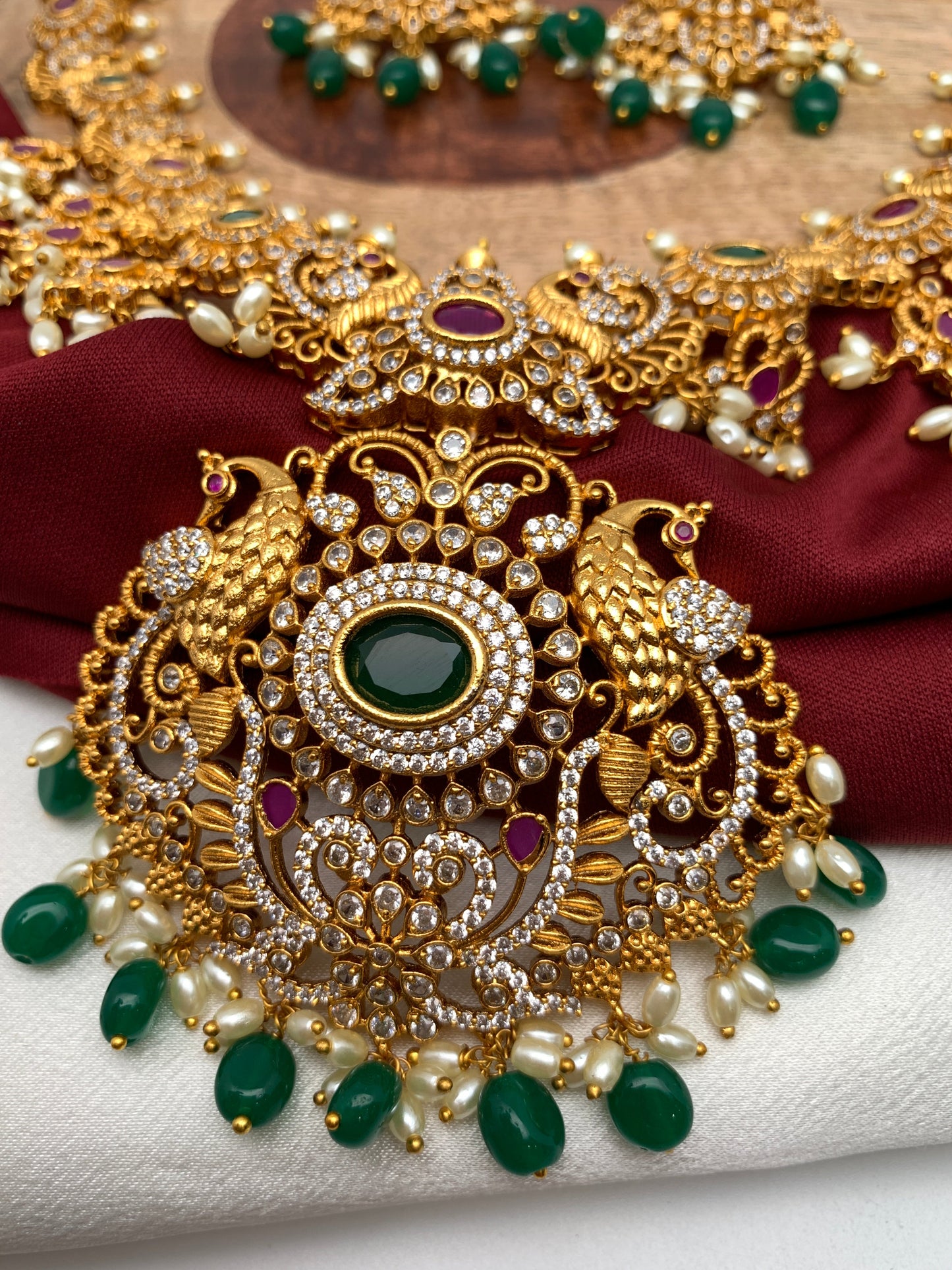 Red Green Stone Peacock Green beads Long Ethnic Necklace