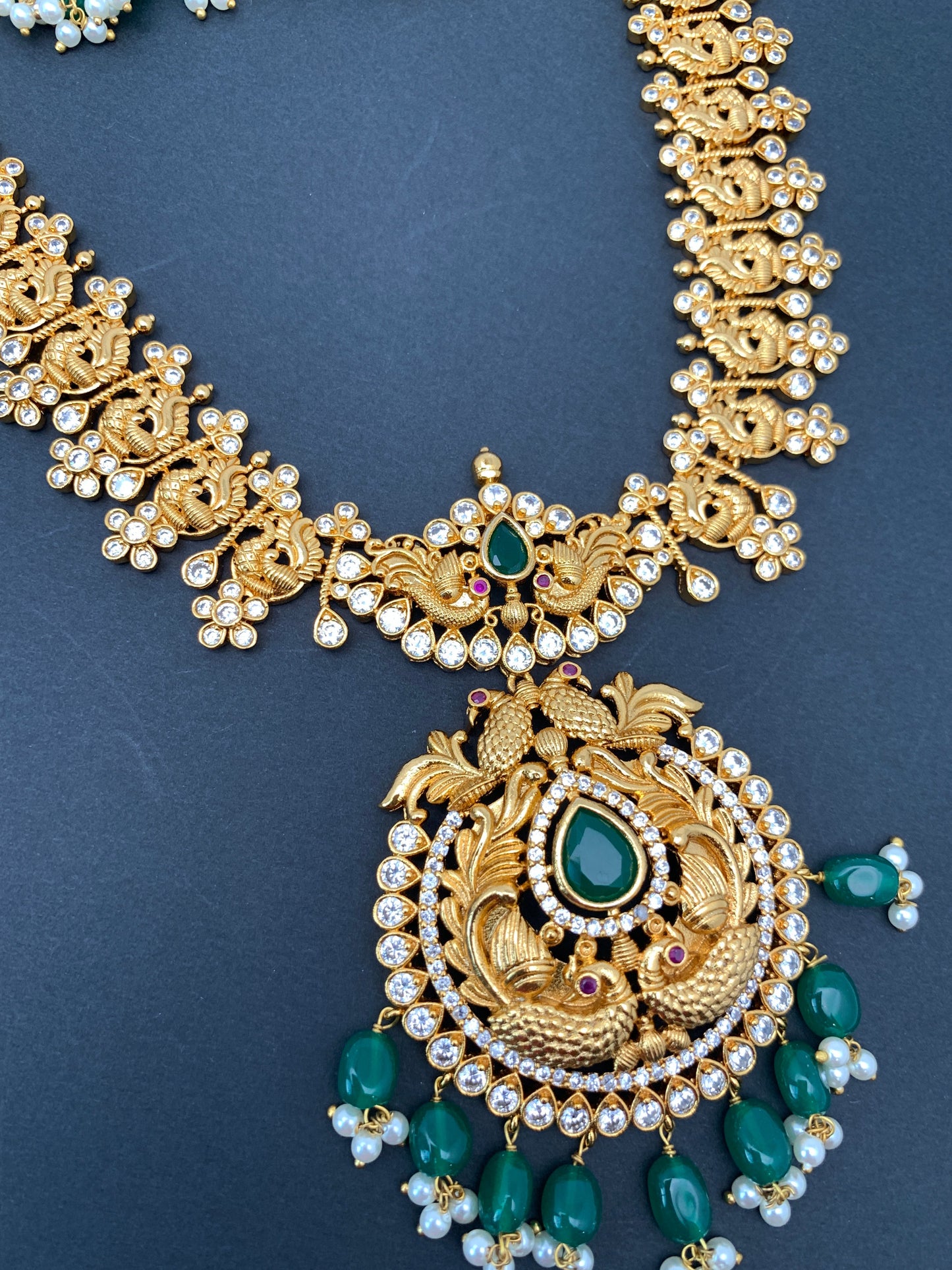 Green Stone Peacock Design Green beads Long Ethnic Necklace