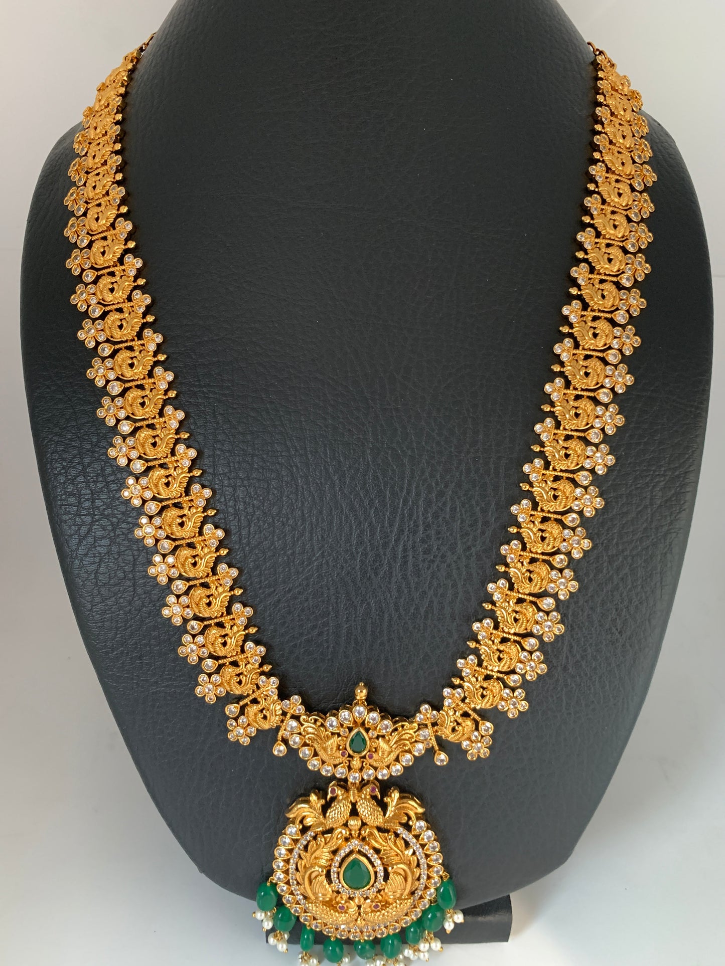 Green Stone Peacock Design Green beads Long Ethnic Necklace