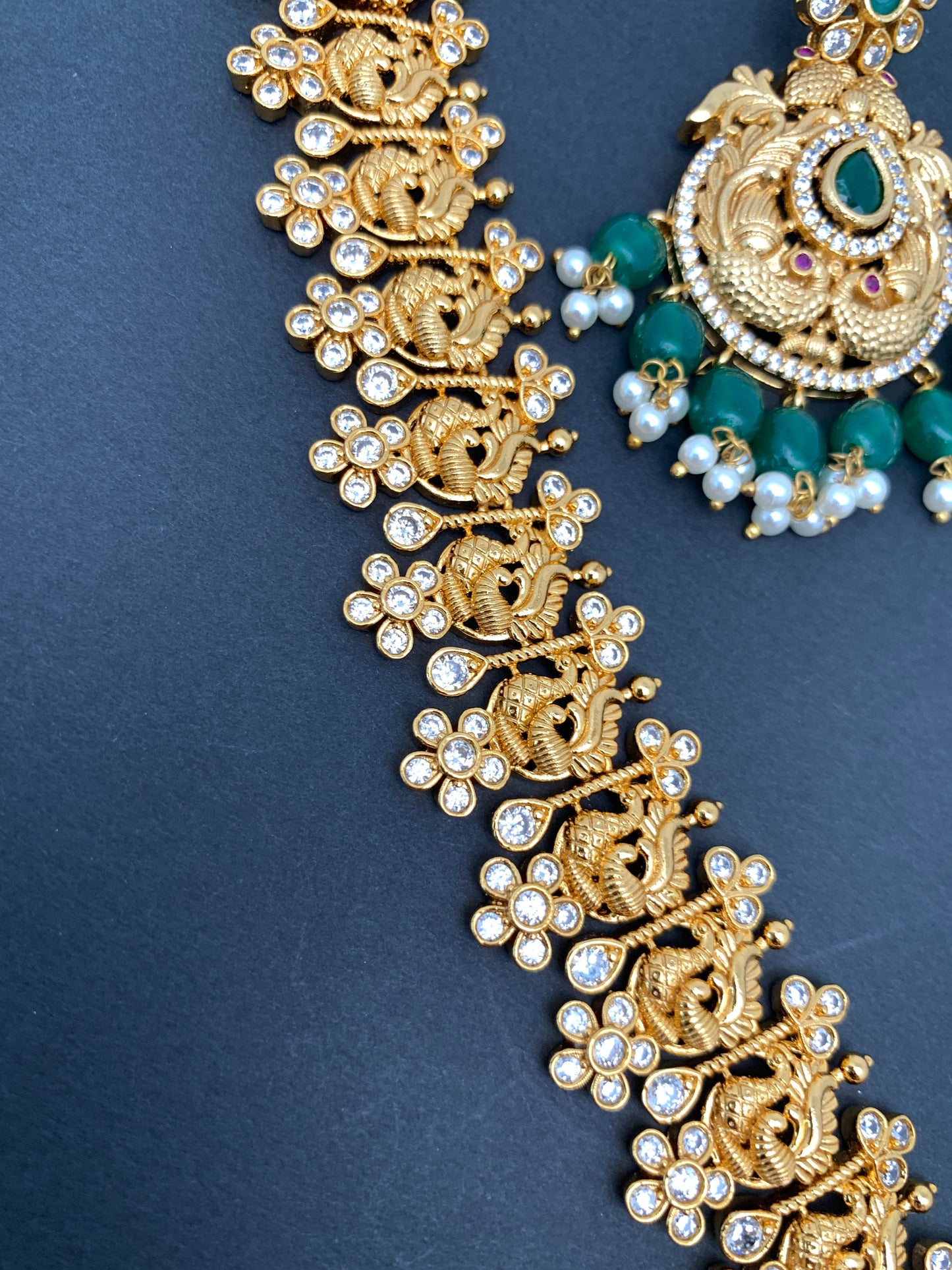 Green Stone Peacock Design Green beads Long Ethnic Necklace