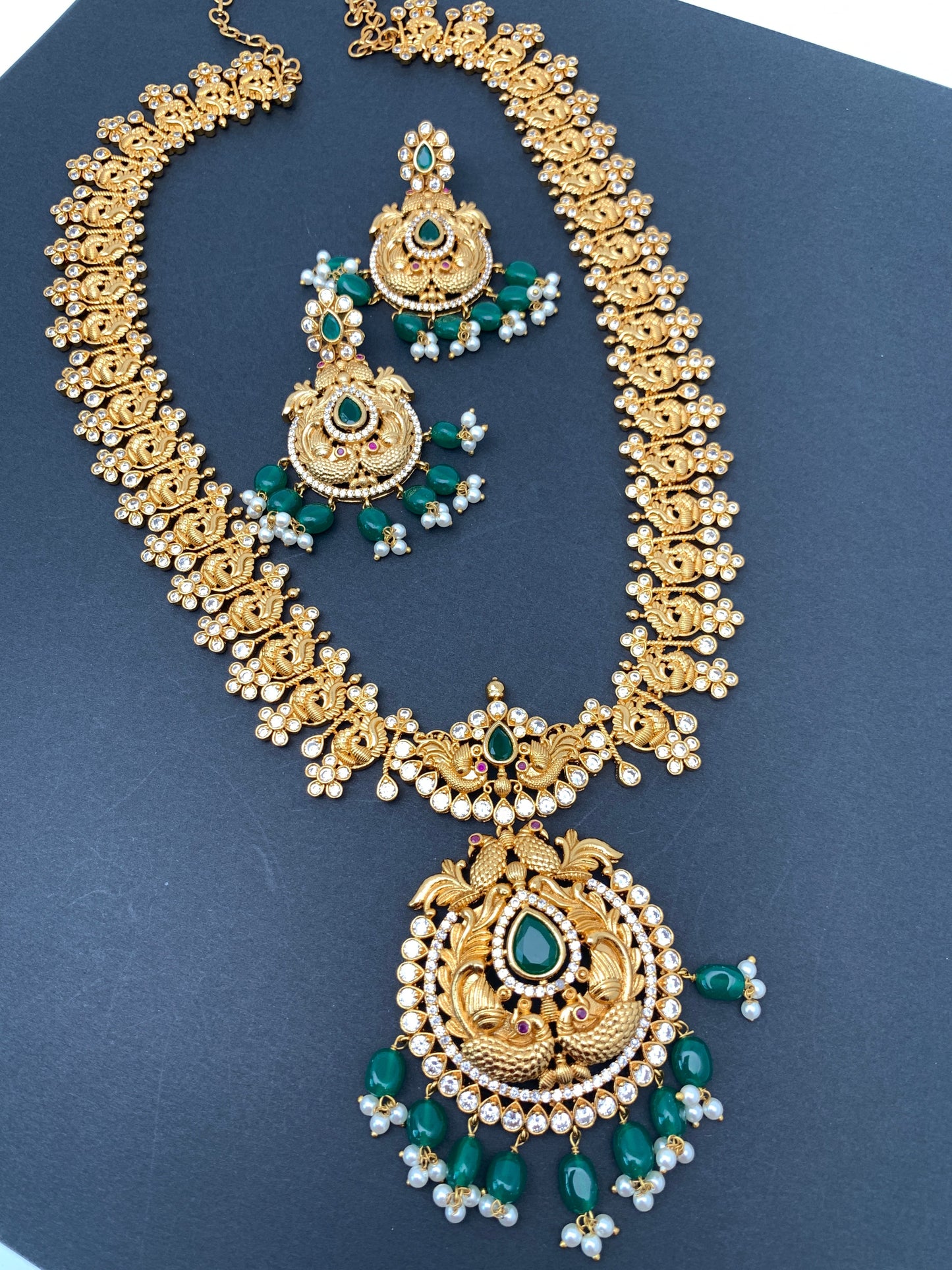 Green Stone Peacock Design Green beads Long Ethnic Necklace
