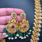 Red Green Stone Peacock Design Green beads Long Ethnic Necklace