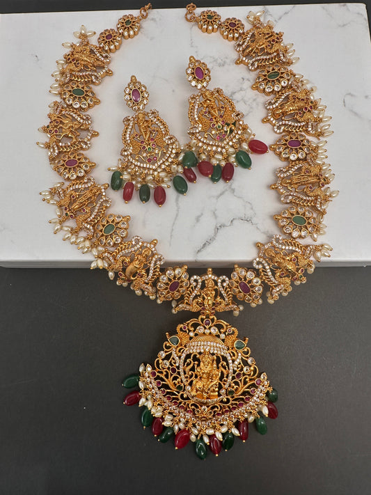 Dashavataram Red Green Stone Red Green beads Long Necklace