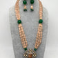 Kundan AD Peach Stone Dual Tone Pendent Peach Beads Mala
