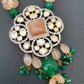 Kundan AD Peach Stone Dual Tone Pendent Peach Beads Mala