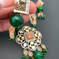 Kundan AD Peach Stone Dual Tone Pendent Peach Beads Mala