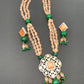 Kundan AD Peach Stone Dual Tone Pendent Peach Beads Mala