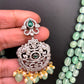 Kundan AD Mint Green Stone Victorian Pendent Mint Green Beads Mala