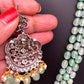 Kundan AD Mint Green Stone Victorian Pendent Mint Green Beads Mala