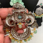 Kundan AD Mint Green Stone Victorian Pendent Mint Green Beads Mala
