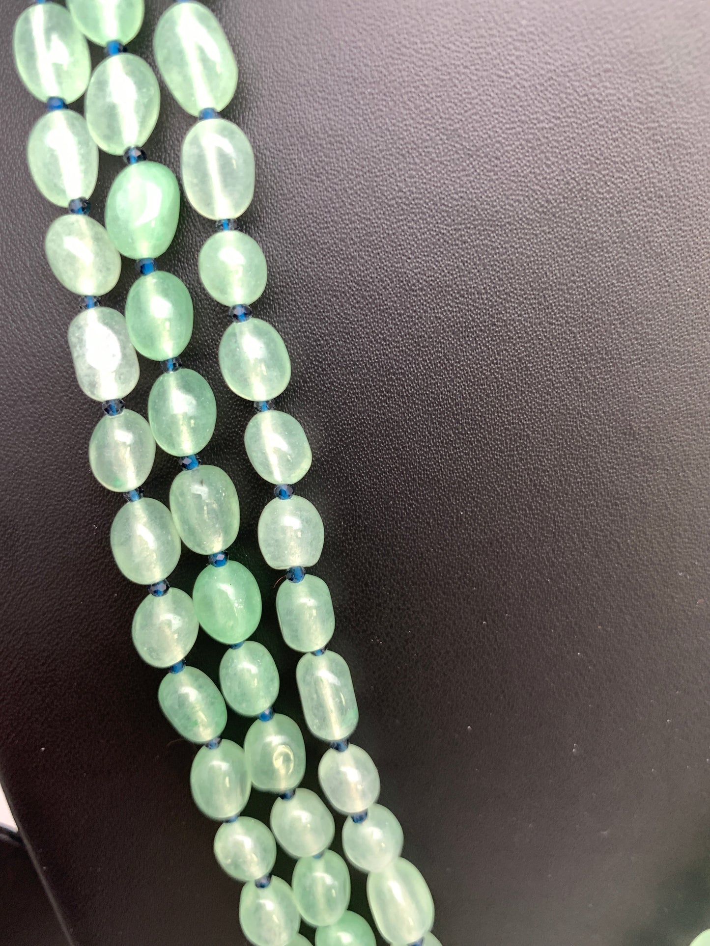 Kundan AD Mint Green Stone Victorian Pendent Mint Green Beads Mala