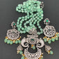 Kundan AD Mint Green Stone Victorian Pendent Mint Green Beads Mala