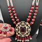 Kundan AD Red Stone Silver Finish Pendent Maroon Beads Mala