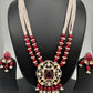Kundan AD Red Stone Silver Finish Pendent Maroon Beads Mala