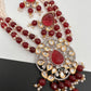 Kundan AD Red Stone Silver Finish Pendent Maroon Beads Mala