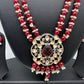 Kundan AD Red Stone Silver Finish Pendent Maroon Beads Mala