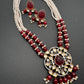 Kundan AD Red Stone Silver Finish Pendent Maroon Beads Mala