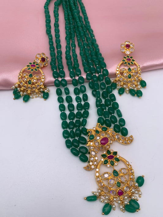 CZ Red Green Multi Stone Pendent Emerald Beads Mala