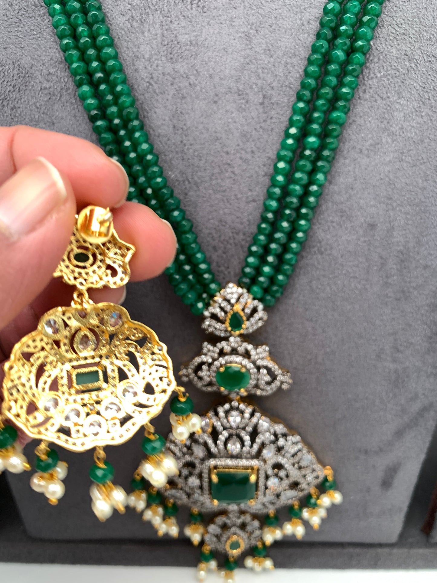 AD Green Stone Pendent Emerald Beads Mala