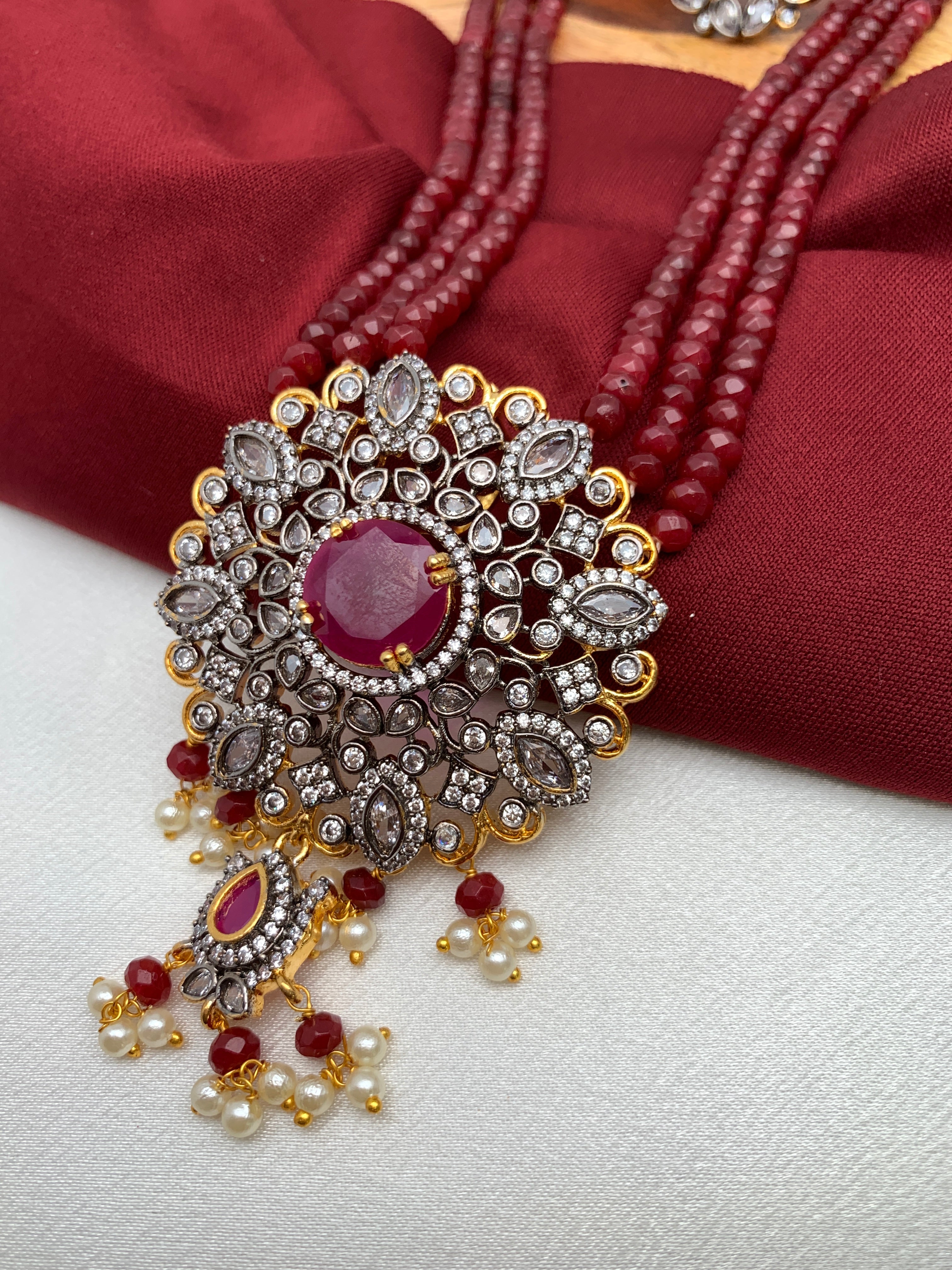 Ruby beads mala with pendant hotsell
