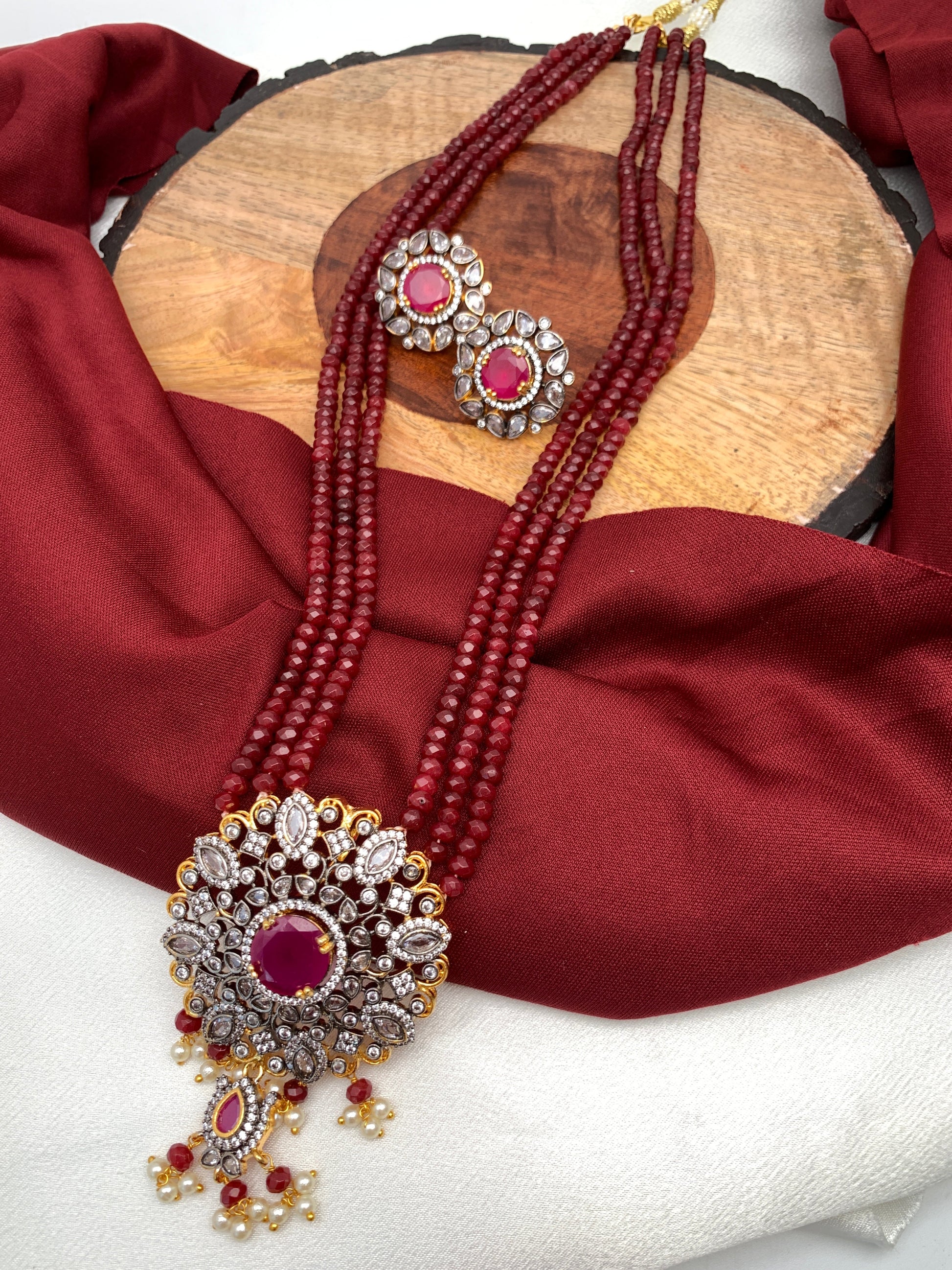 AD Red Stone Pendent Ruby Beads Long Mala – Sheetal's FabFashion