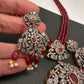 AD Red Stone Pendent Red Monalisa Beads Long Mala