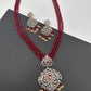 AD Red Stone Pendent Red Monalisa Beads Long Mala