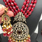 AD Red Stone Kundan Pendent Red Monalisa Beads Long Mala