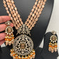 AD Peach Stone Kundan Pendent Peach Monalisa Beads Long Mala