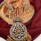 AD Peach Stone Kundan Pendent Peach Monalisa Beads Long Mala