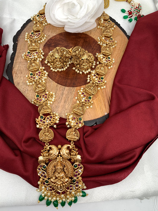 Goddess Lakshmi Peacock Links Red Green Kemp Long Mala